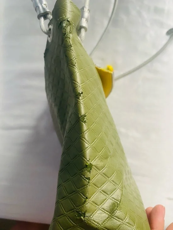 Olive Green Quilted Crossbody Bag with Decorative 'O' Accent - Picture 5 of 7